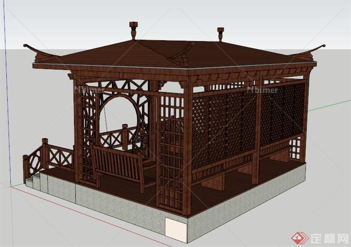 现代中式风格休闲凉亭木亭设计su模型