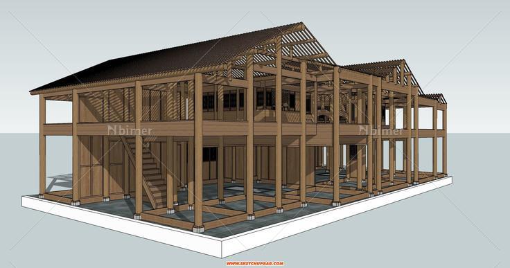 精细传统木作民居模型《贞孝堂》，带模型下载