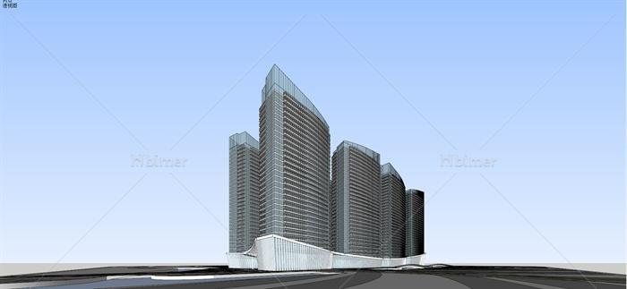 某现代风格高层商业综合体概念建筑设计su模型[原