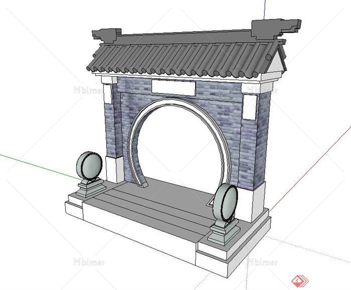 园林景观古典中式月亮门设计SU模型