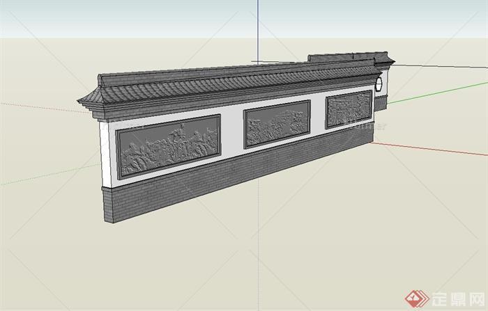 两堵古典中式风格围墙设计su模型[原创]