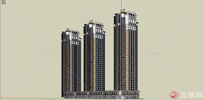 某现代风格高层商业公寓住宅建筑设计SU模型[原创