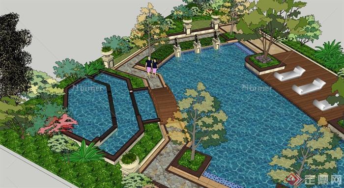 庭院组合水景设计SU模型