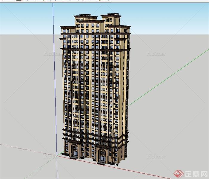 某新古典风格详细高层小区居住楼建筑SU模型[原创