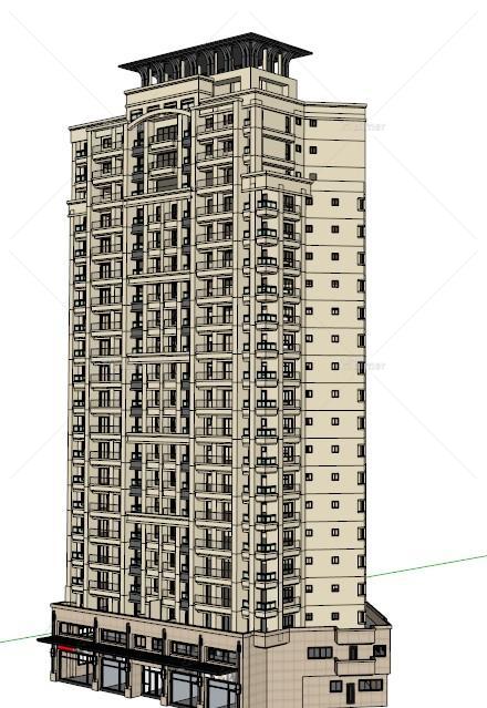 某现代高层住宅商住楼建筑设计SU模型[原创]