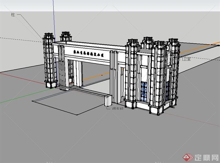 新古典风格安置小区大门设计su模型[原创]