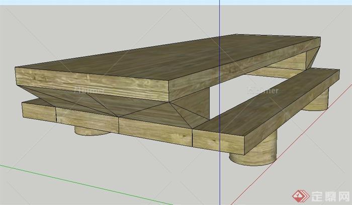 室外木质连体桌椅设计SU模型[原创]