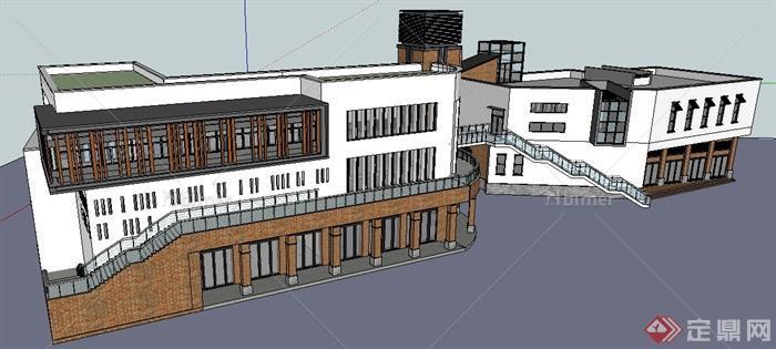 两栋商业办公综合建筑设计SU模型