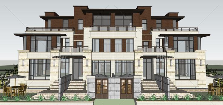 现代主义风格三层联排别墅设计方案sketchup模型