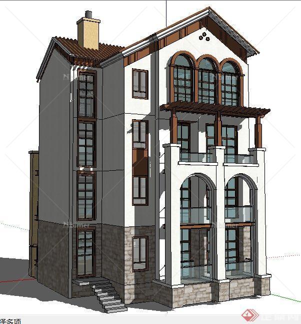 西班牙风格四层住宅楼建筑设计su模型