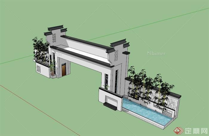 竹子装饰大门入口设计SU模型