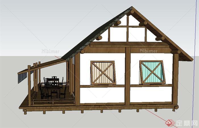 某木质单层休闲住宅建筑设计SU模型