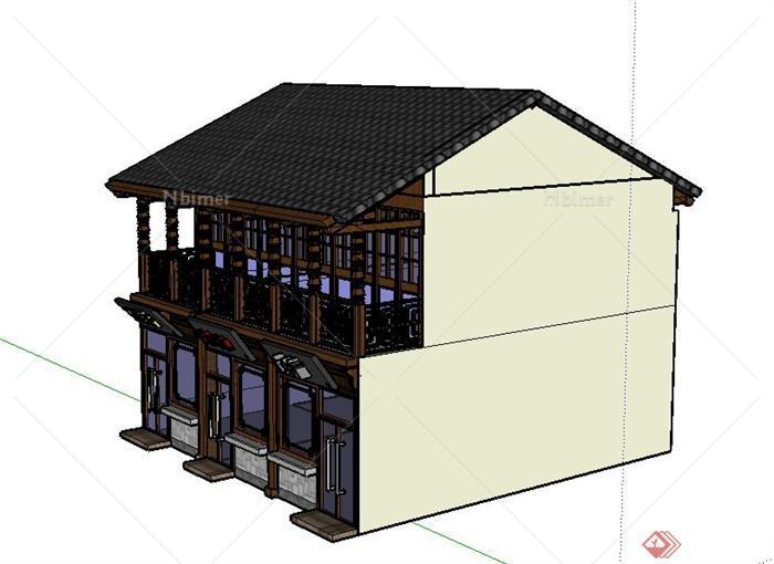 古典中式两层商业建筑设计SU模型