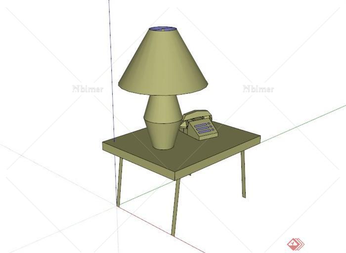 现代简约床头桌子床头灯组合设计SU模型
