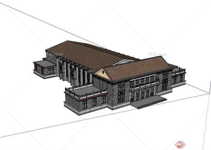 古典中式商务会所建筑楼设计SU模型[原创]