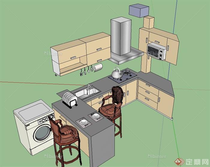 现代厨房餐具与厨卫设施设计SU模型
