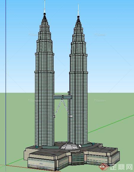 现代双塔状商务建筑设计su模型