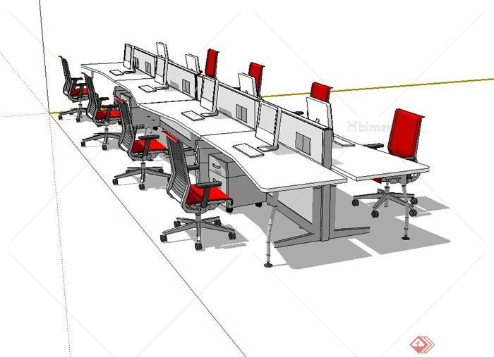 某现代风格办公室桌椅设计SU模型[原创]