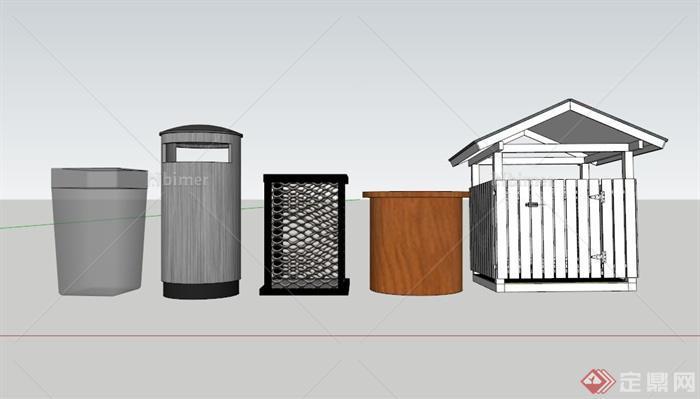 5个简约垃圾桶设计SU素材模型[原创]