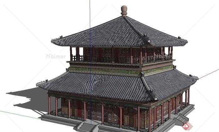 某古典中式风格茶楼建筑设计SU模型[原创]