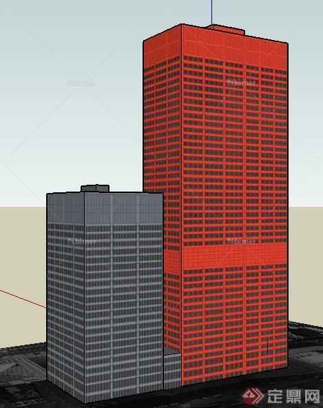 两栋拼接高层办公楼建筑设计su模型