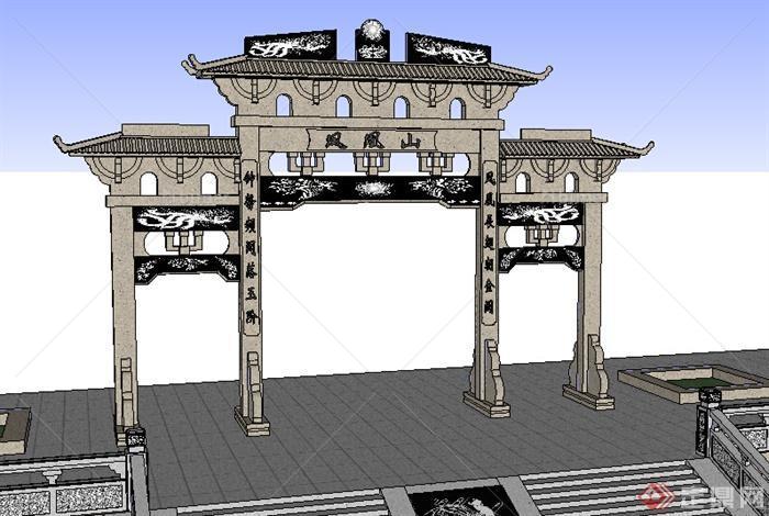 某中式牌坊设计SU模型参考