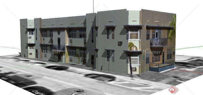 现代风格沿街两层住宅建筑设计su模型