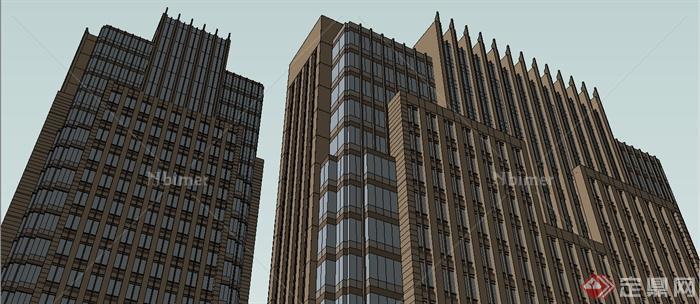 某三栋新古典办公楼建筑设计SU模型