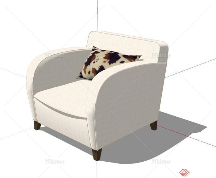 白色单人沙发设计SU模型[原创]