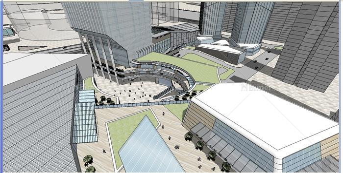 某现代风格城市商业办公广场综合体建筑设计SU模
