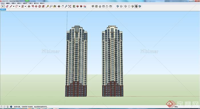 某个高层新古典居住建筑设计SU模型参考