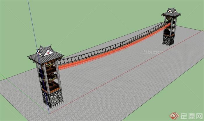 现代中式索道吊桥设计SU模型[原创]