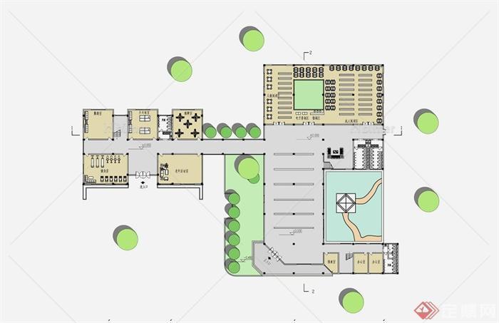 现代某中式社区文化中心建筑设计SU模型和JPG效果