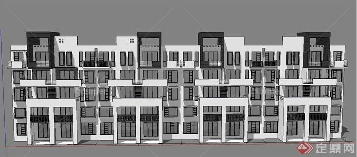 现代徽派住宅建筑外墙设计SU模型