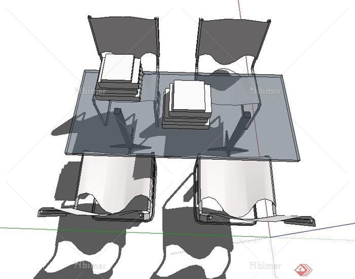 现代简约风格四人座桌椅su模型