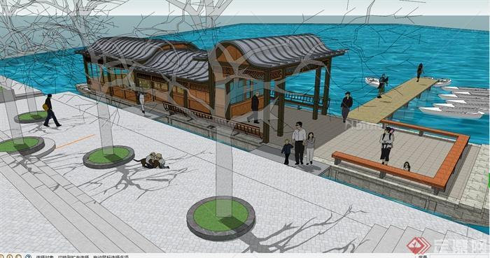 某中式风格旅游景区游船码头景观设计SU模型