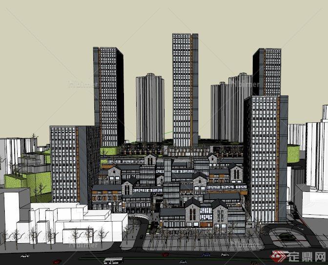 某现代市中心办公区建筑设计SU模型