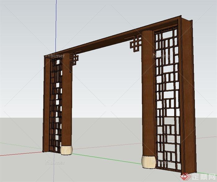 室内木质镂空门廊屏风设计SU模型