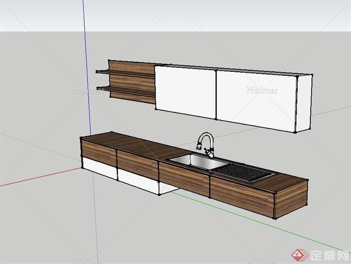 现代简单的厨房橱柜设计SU模型[原创]