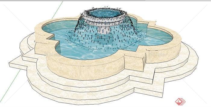 现代花瓣状喷泉水池设计su模型[原创]