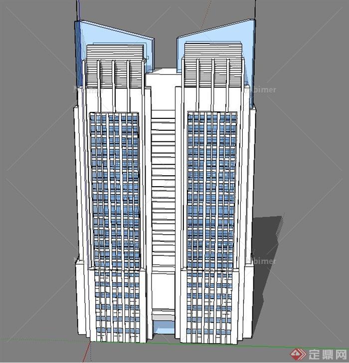 两栋高层现代办公楼建筑设计SU模型[原创]