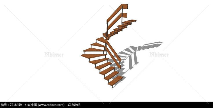 简易木质直角楼梯SU模型