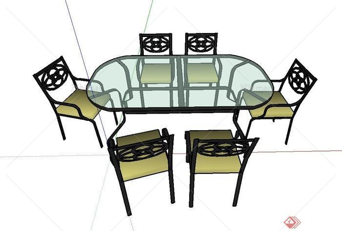 现代某六人椭圆形餐桌椅设计SU模型