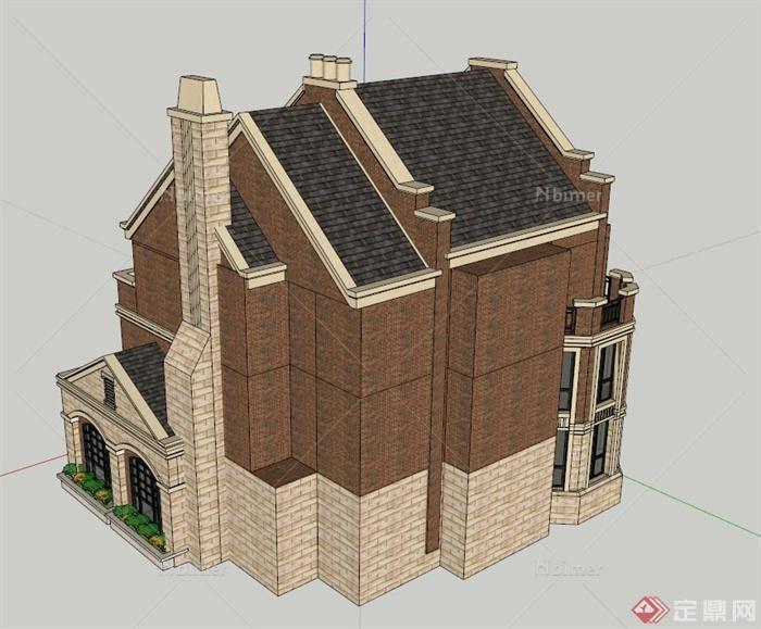 三层英式别墅建筑设计SU模型