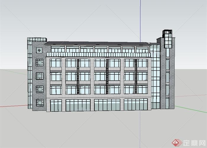 新中式风格办公楼建筑设计su模型[原创]