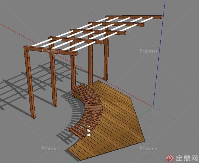 园林景观节点木质单边廊架设计SU模型