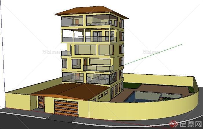 现代多层私人住宅居住建筑设计su模型