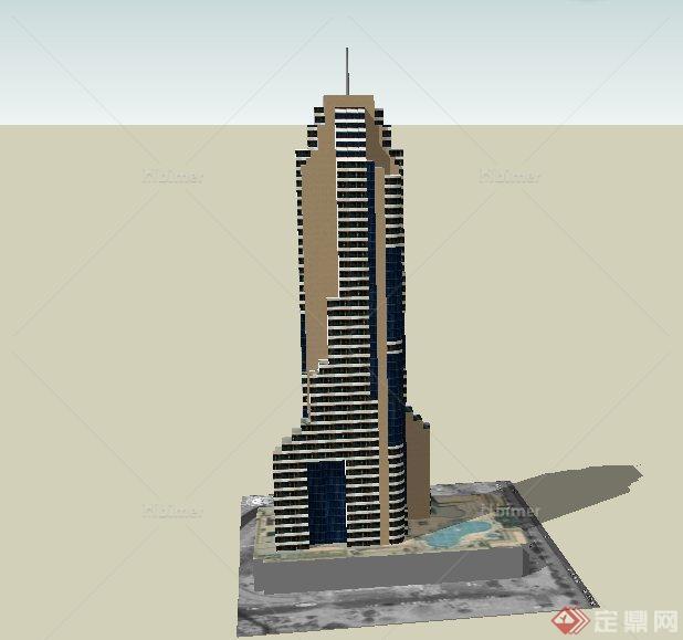 欧式某高层塔形办公建筑设计SU模型