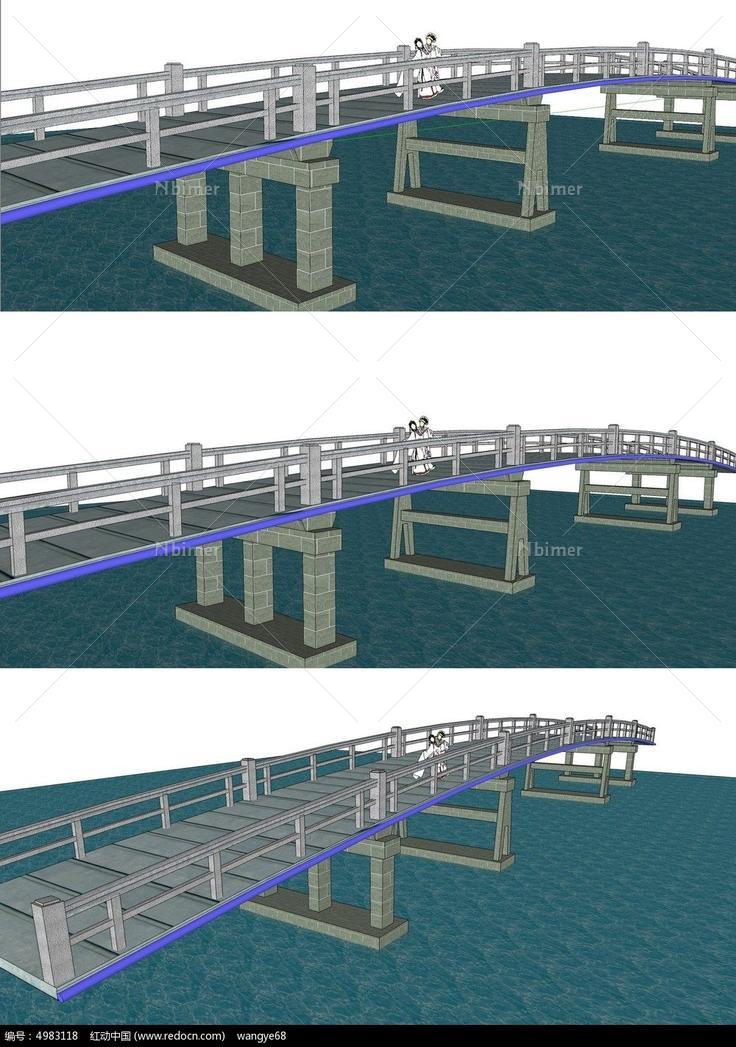 中式石桥su模型