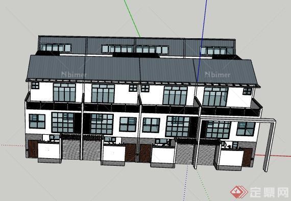 某现代四拼别墅建筑设计SU模型